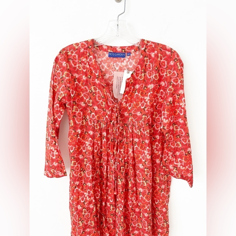 NWT Anthropologie Ro's Garden Seychelles Mini Dress Cover Up XS Pansies Red $155 - Picture 6 of 11